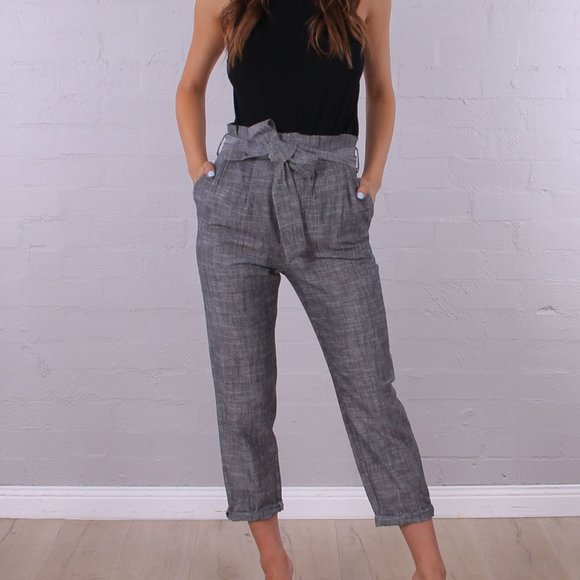 Rose Bullet Pants - Fitted High Waisted Paper Bag Tie Cropped Pant